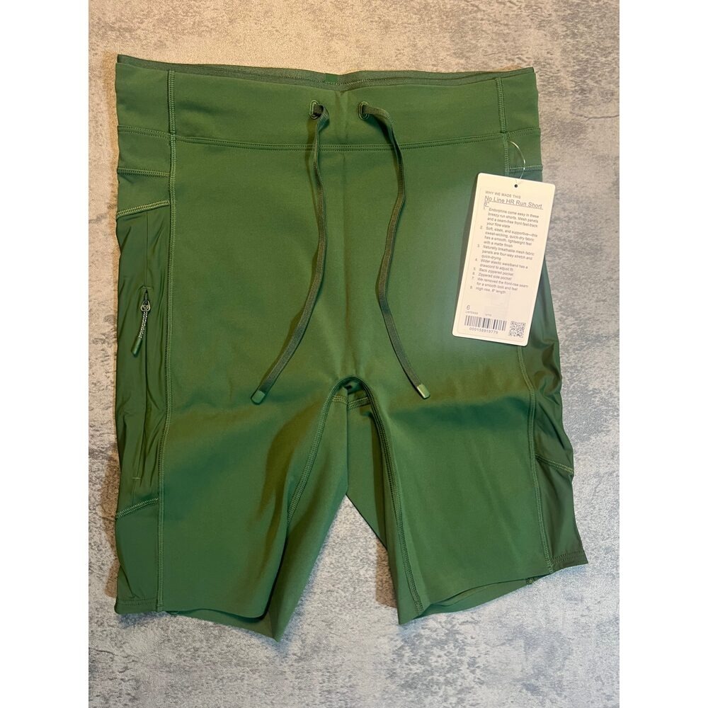 NWT Lululemon No Line High-Rise Running Shorts 8" Ivy Grove Green Size 6